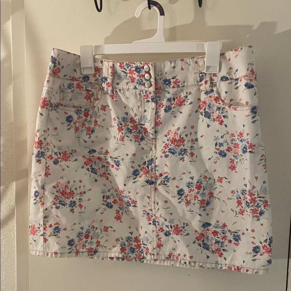 LOFT Floral Mini Skirt Pink Blue Botanical Size 14 - Picture 3 of 13